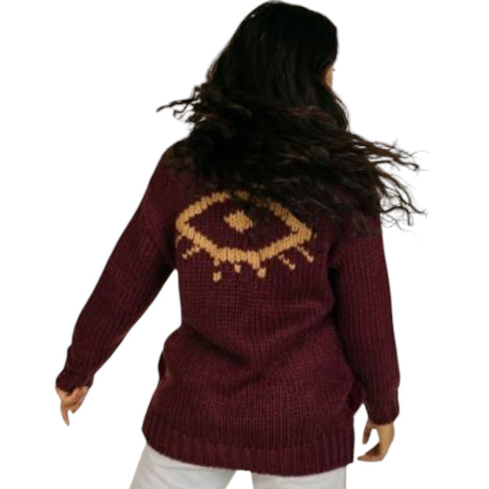 (NWT) JACKSON ROWE - I See You Cardi Tawny Burgundy Zip Up Oversized Cardigan